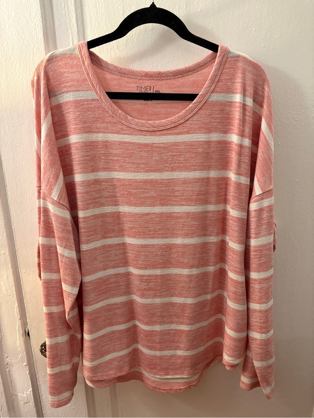 Time and Tru Pink and White Striped Long Sleeve Pullover